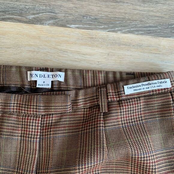 Pendleton wool pants City Trouser Glen style plaid brown size 8 - Picture 2 of 12